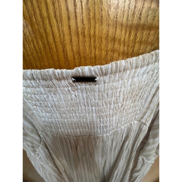 Billabong Womens Beige White Striped Tie Front Smocked Midi Dress Small S/P/CH - Picture 8 of 8